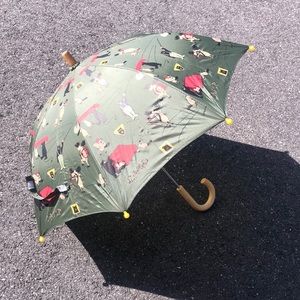 Child’s size umbrella with wood handle. Perfect condition.